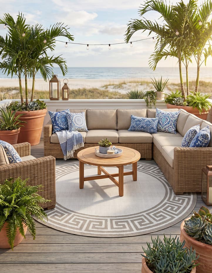 7' x 7' Easy-Clean Coastal Indoor / Outdoo...