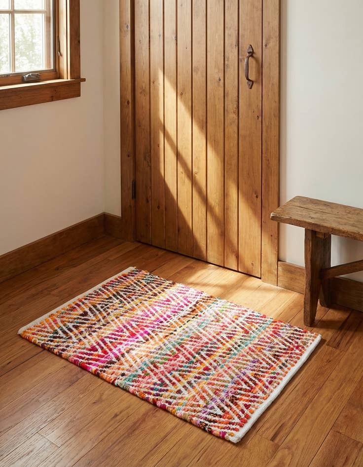 Detail image of 2' x 3' 1  Hand Woven Chindi Chevron Rug