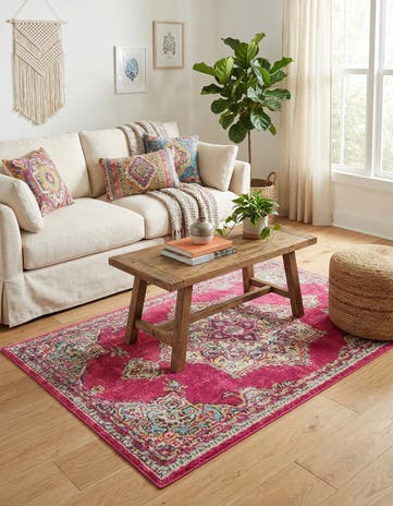 Pink Washable Fleur Rug