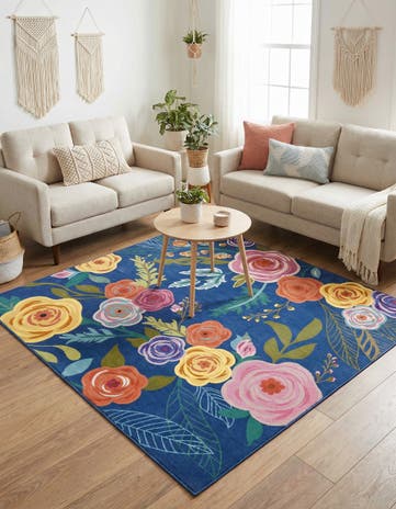Blue Blossom Square Rug