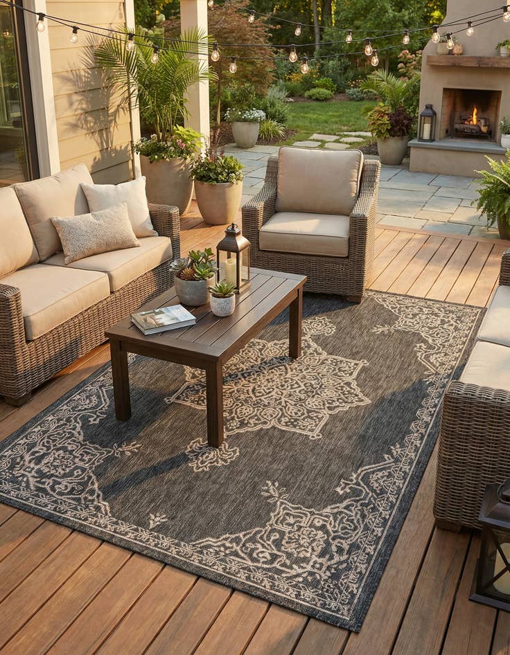 Detail image of 5' 3 x 8' Washable Traditional Indoor / Outdoor Rug