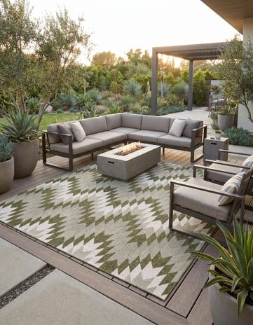 Green Easy-Clean Modern Indoor / Outdoor Square Rug