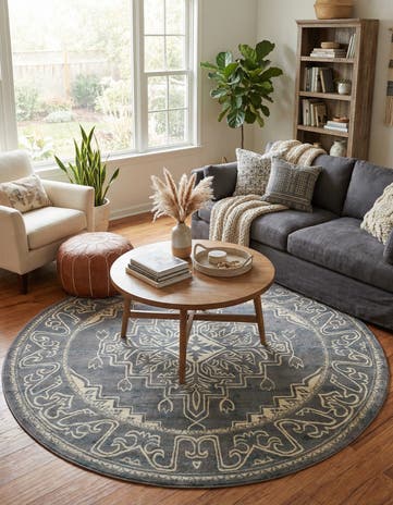 Gray Aria Round Rug