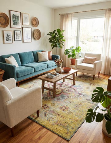 Yellow Washable Carnevale Rug
