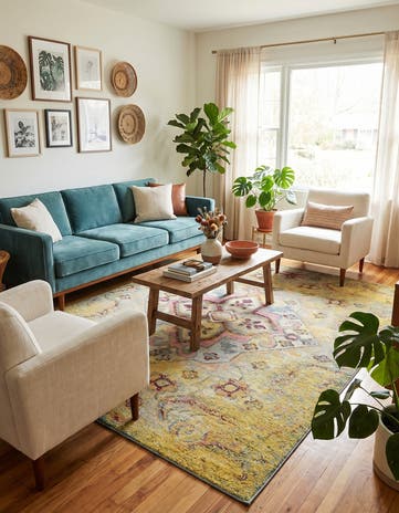 Yellow Washable Carnevale Rug