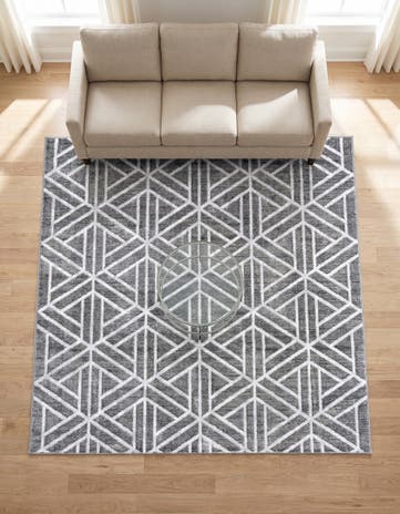 Gray Lattice Trellis Square Rug