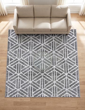 Gray Lattice Trellis Square Rug