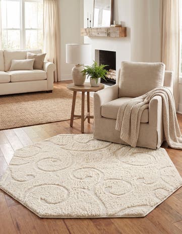 Ivory Botanical Shag Octagon Rug