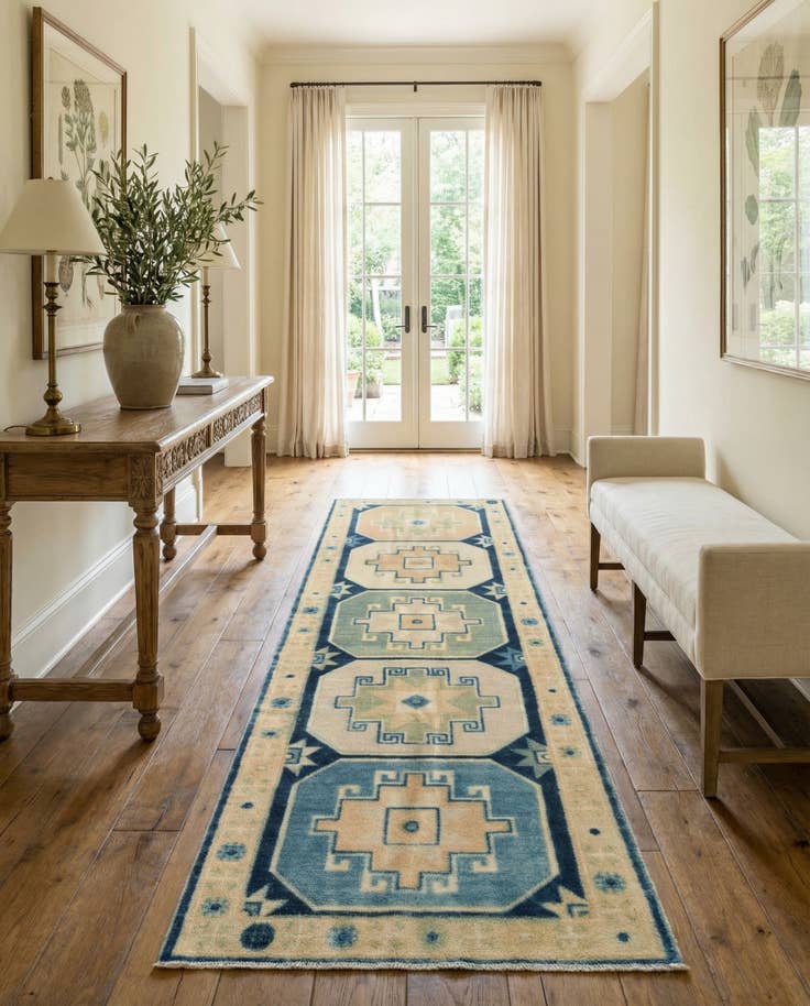 Detail image of 3' x 9' 11 Hand Knotted Oushak Wool Runner Rug