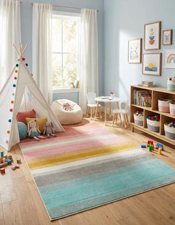5' 3 x 8' Rainbow Stripes Whimsy Kids Rug