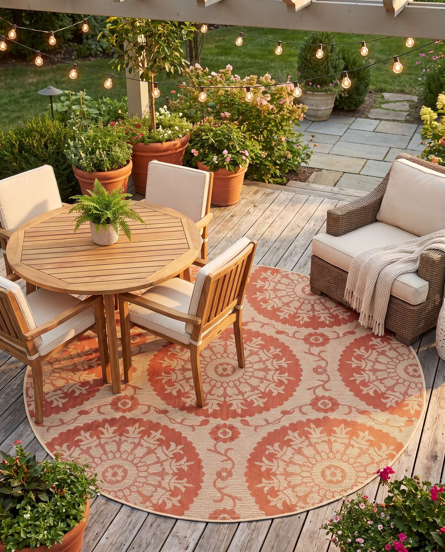 6' x 6' Easy-Clean Botanical Indoor / Outdoor Round Rug