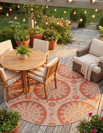 6' x 6' Easy-Clean Botanical Indoor / Outdoor Round Rug
