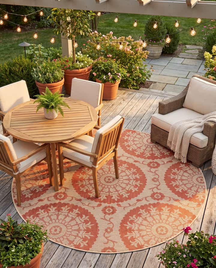 6' x 6' Easy-Clean Botanical Indoor / Outdoor Round Rug
