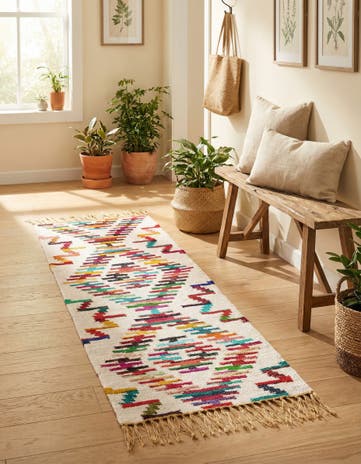 Hand Woven Chindi Trellis Runner Rug
