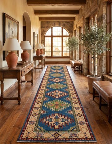 80cm x 485cm Hand Knotted Kazak Runner Rug