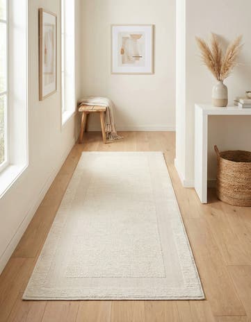 Ivory White Textura Designer Runner Rug