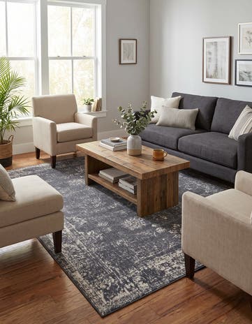 Slate Blue and Ivory Monte Carlo Rug