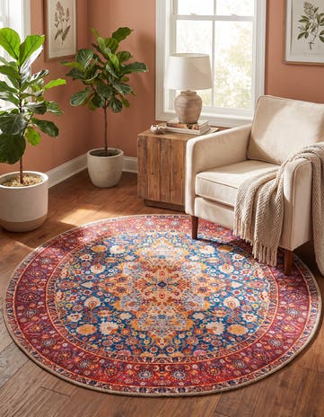 Navy Blue Washable Timeless Round Rug