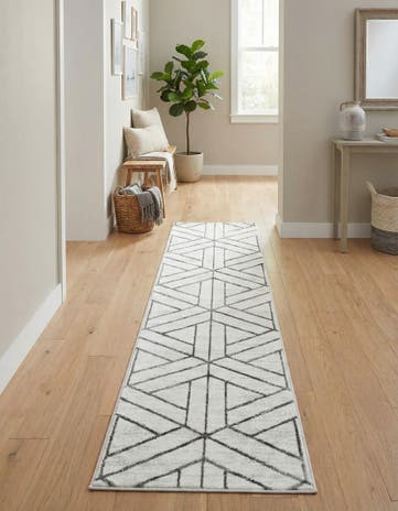 White Lattice Trellis Runner Rug