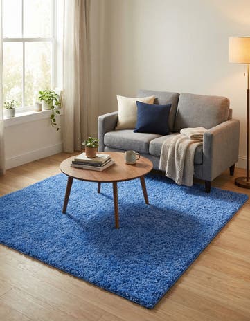 Periwinkle Blue Solid Shag Square Rug