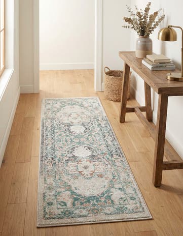 Gray and Sage Green Madeline Vintage Runner Rug