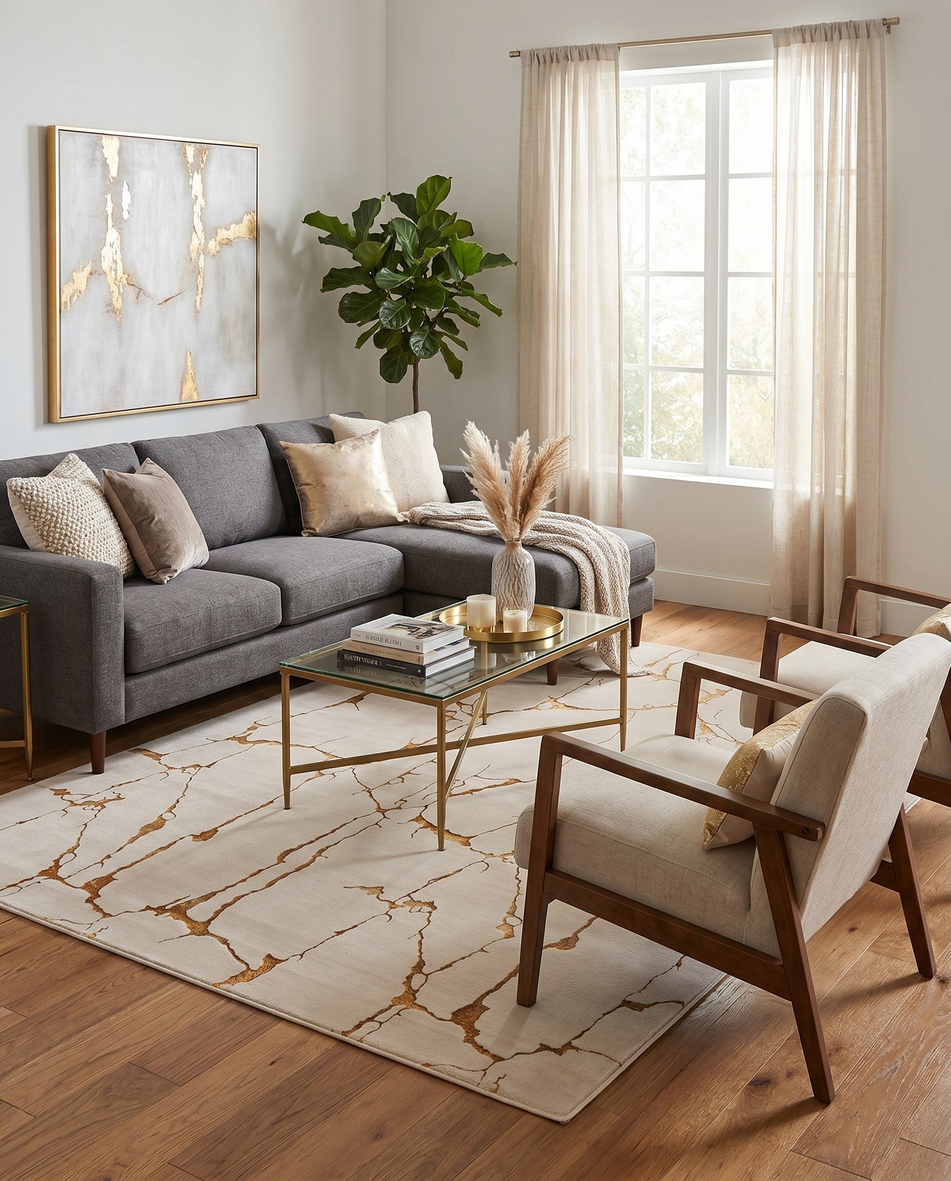 White and Gold Vogue Geo Rug