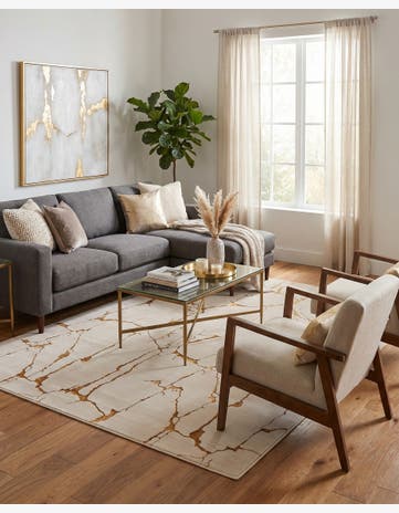 White and Gold Vogue Geo Rug