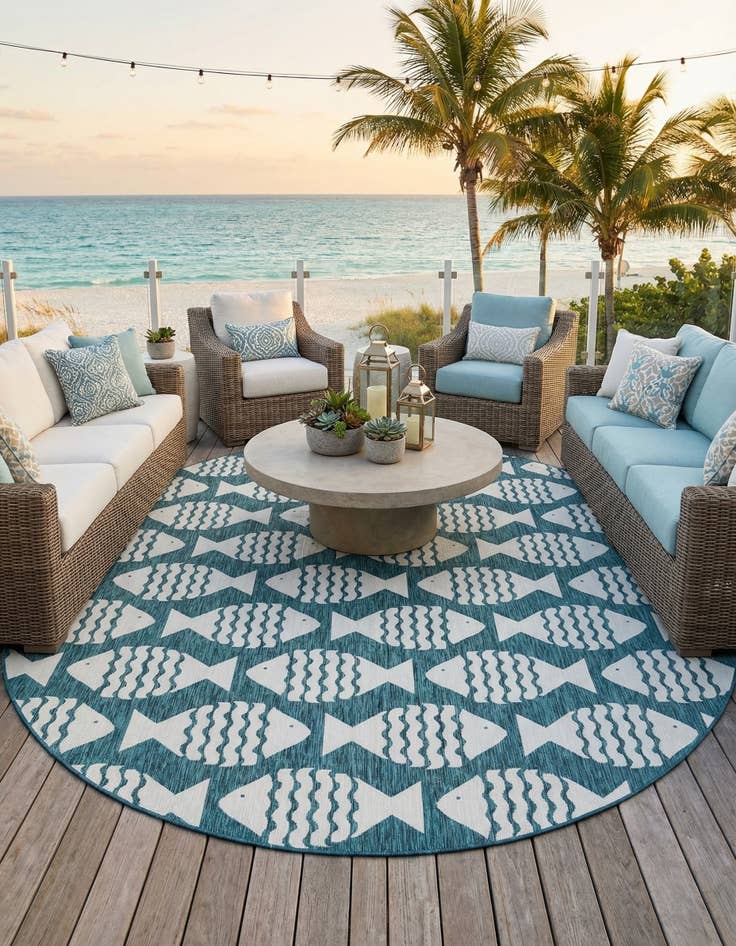 Detail image of 13' x 13' Easy-Clean Coastal Indoor / Outdoor Round Rug