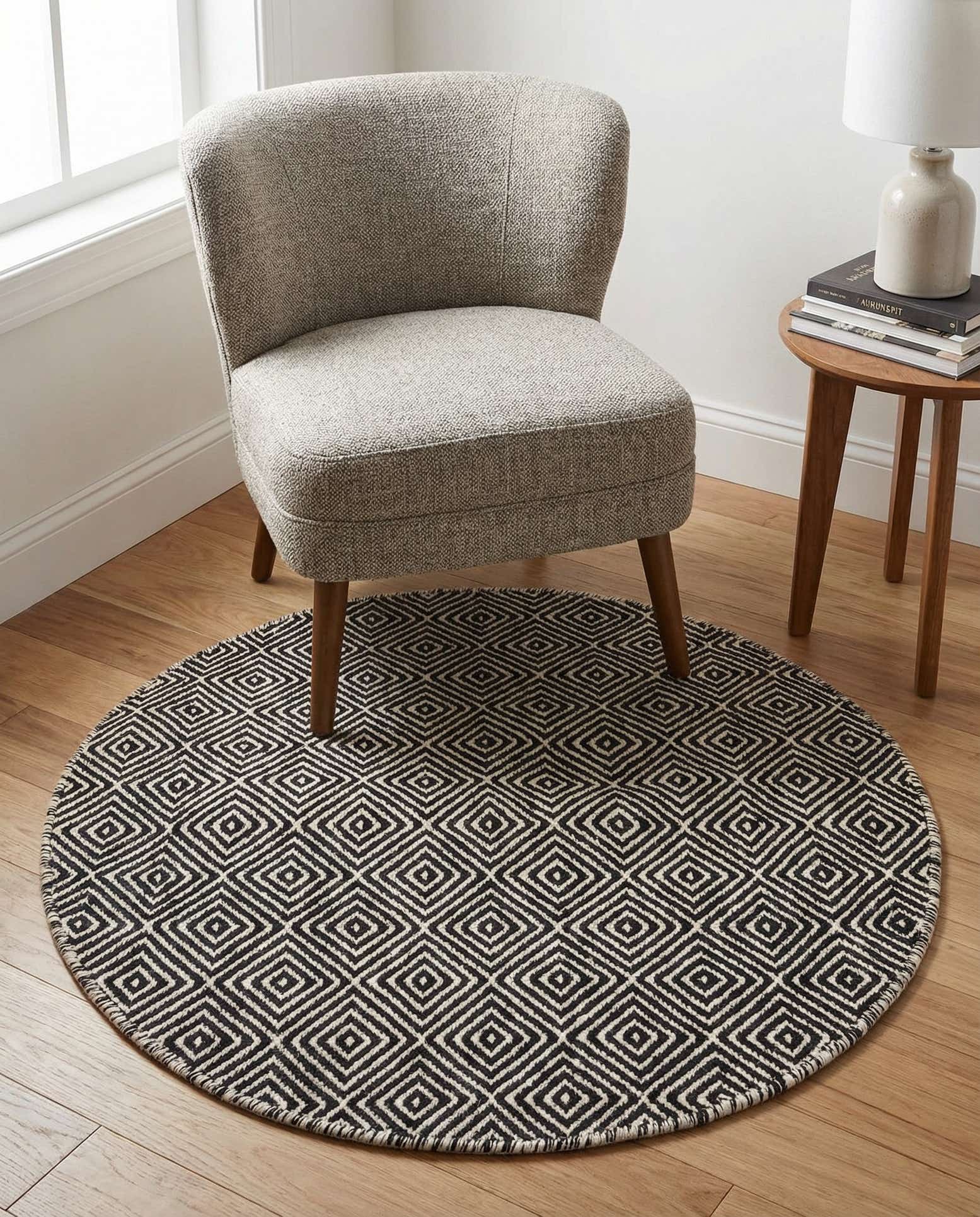 3' 1 x 3' 1 Hand Woven Geo Trellis Flatweave Round Rug