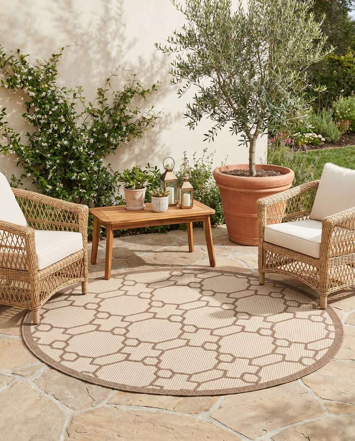 6' x 6' Easy-Clean Trellis Indoor / Outdoor Round Rug