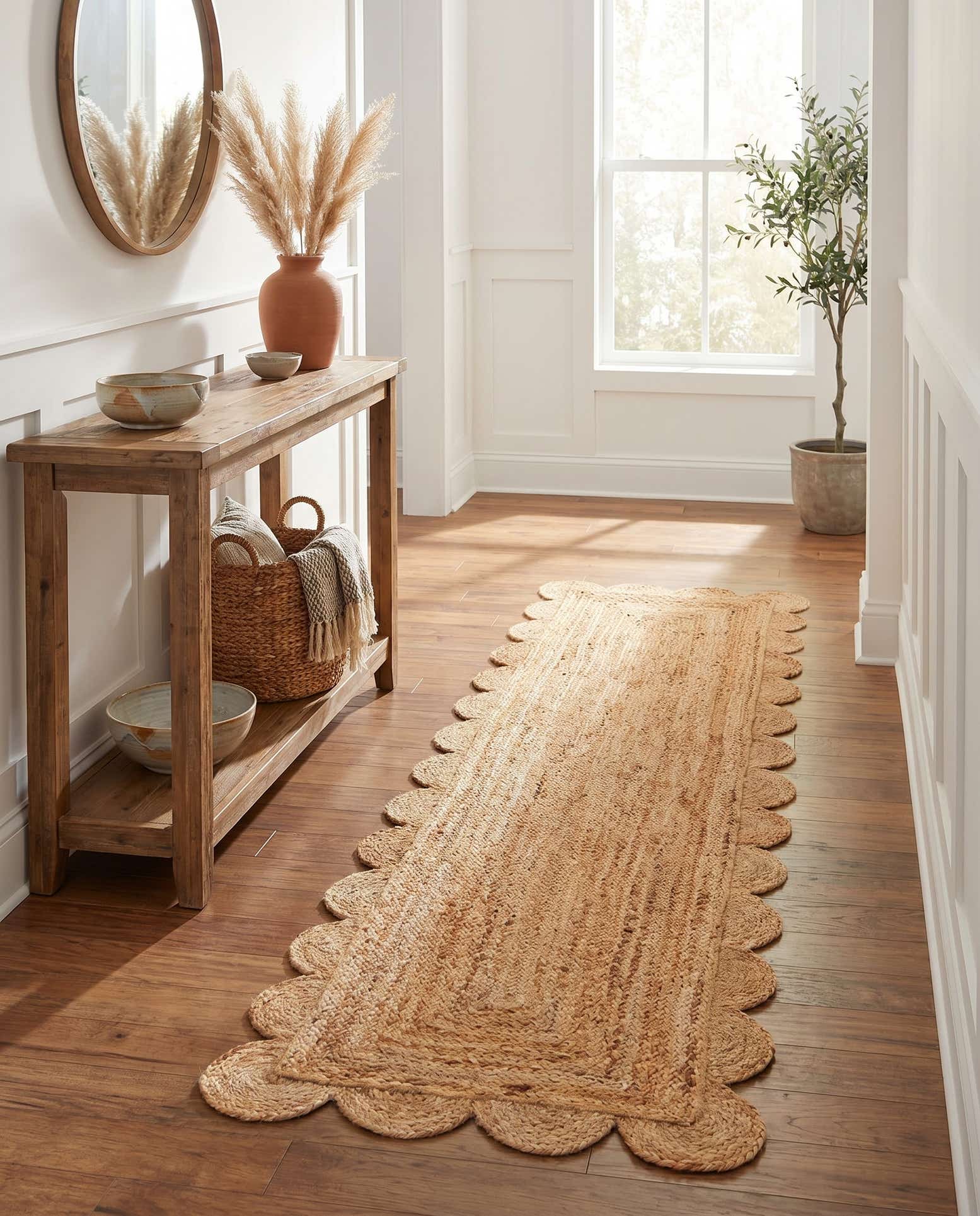 2' x 8' Hand Woven Scallop Braided Jute Runner Rug