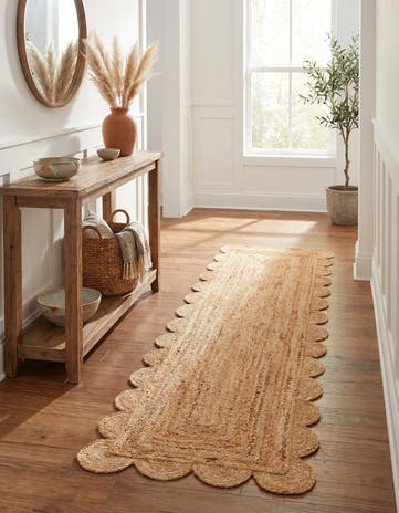 2' x 8' Hand Woven Scallop Braided Jute Runner Rug