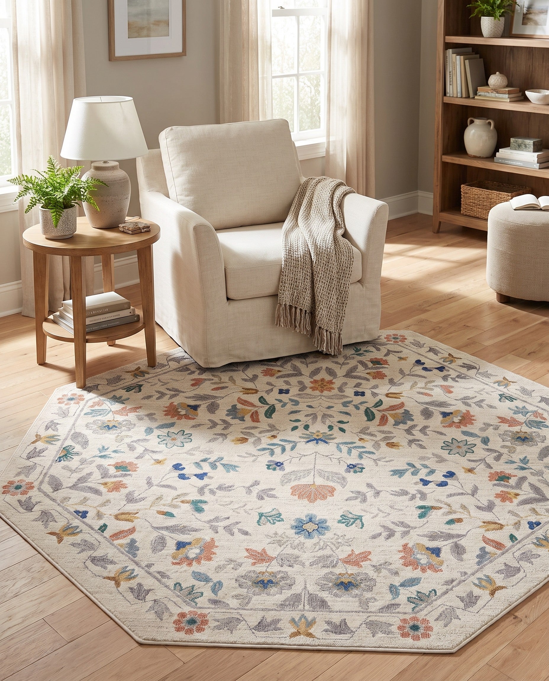 Ivory Blossom Octagon Rug