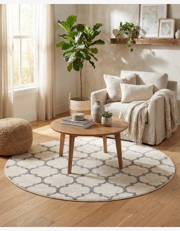 Beige and Gray Lattice Round Rug