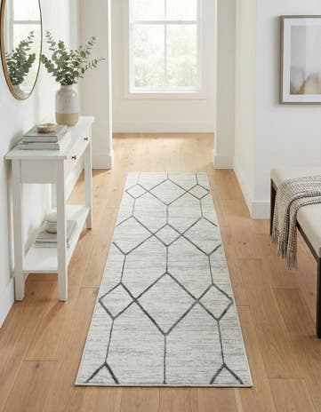 White Lattice Trellis Runner Rug