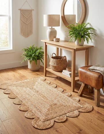 Natural Hand Woven Scallop Braided Jute Rug