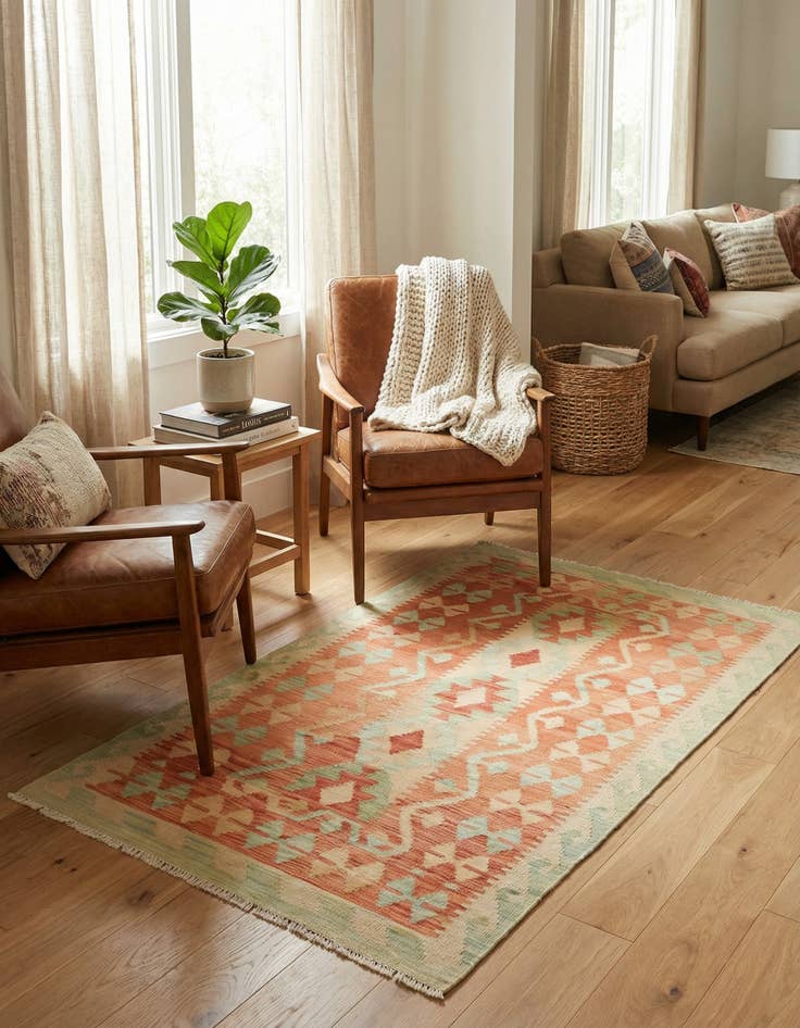 Detail image of 2' 8 x 4' 8 Hand Woven Kilim Waziri Wool Rug