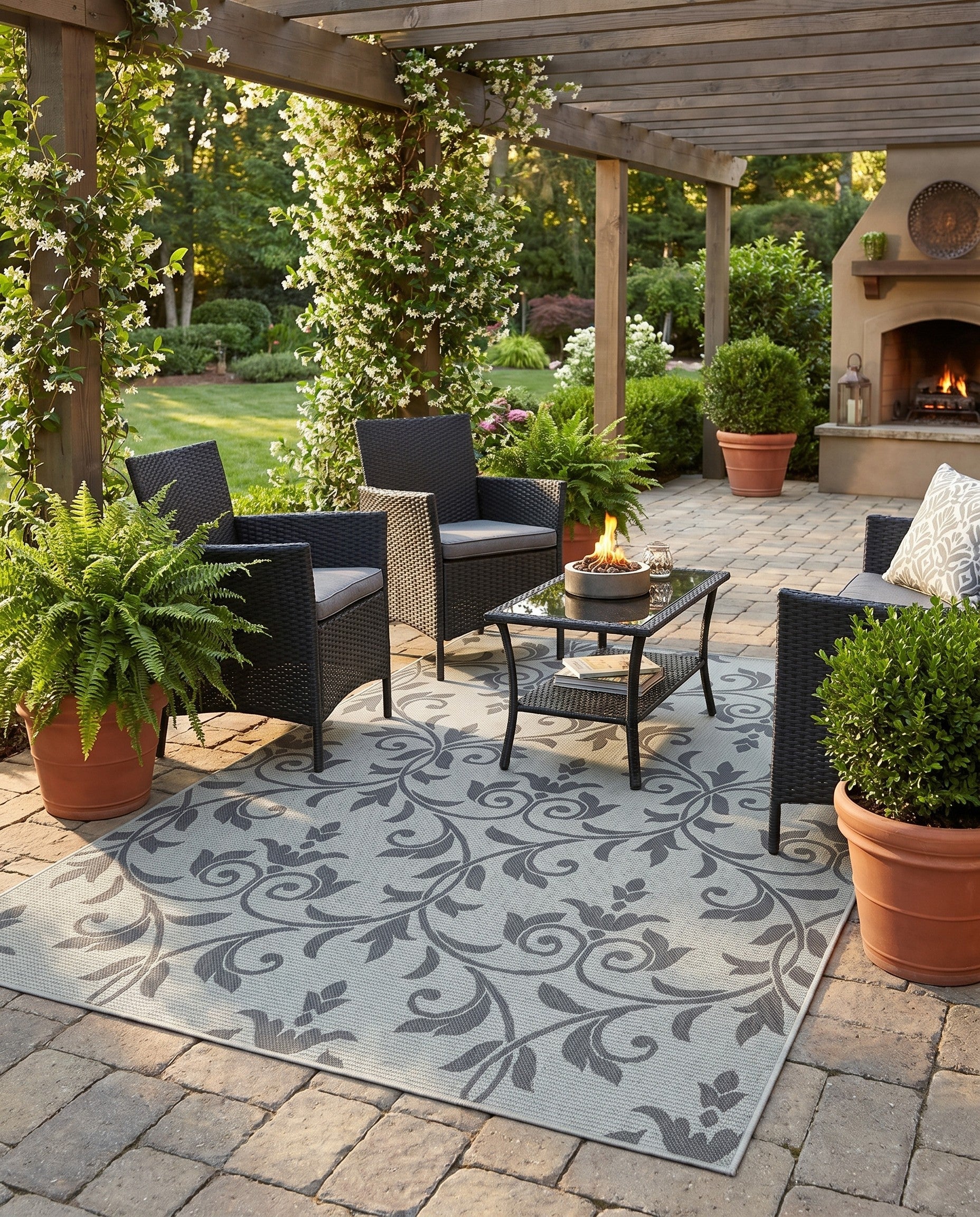 5' 3 x 8' Easy-Clean Botanical Indoor / Outdoor Rug