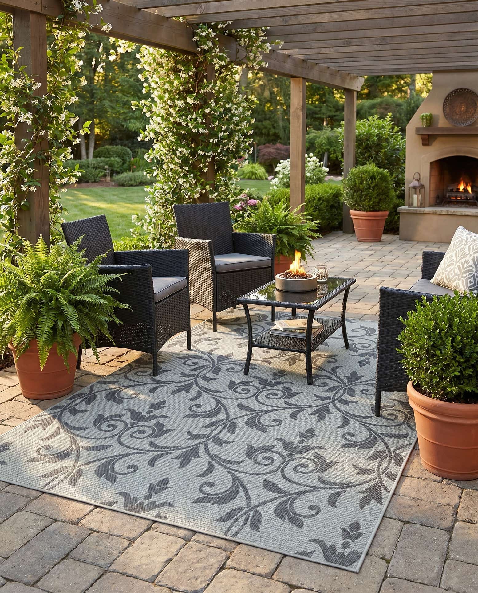 5' 3 x 8' Easy-Clean Botanical Indoor / Outdoor Rug