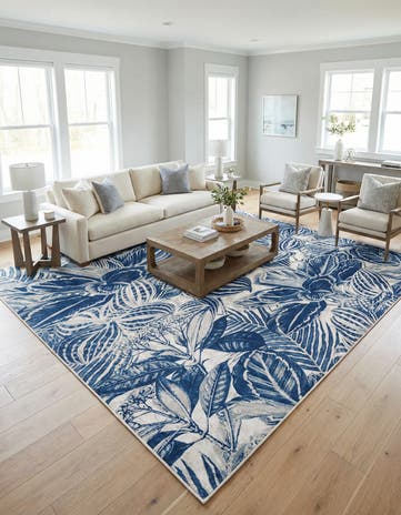 Navy Blue Blossom Square Rug