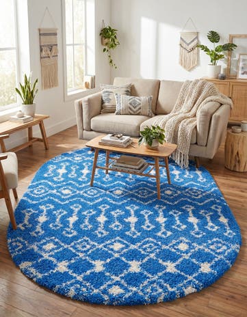 Periwinkle Blue Moroccan Trellis Shag Oval Rug