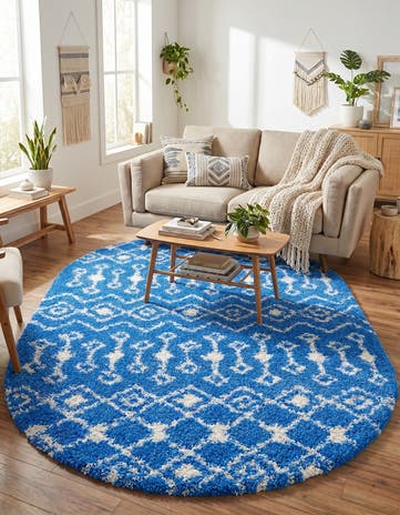 Periwinkle Blue Moroccan Trellis Shag Oval Rug