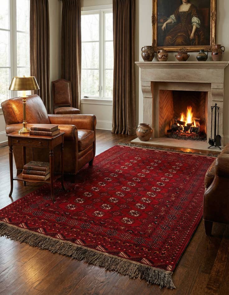 Detail image of 4' 1 x 6' 4 Hand Knotted Afghan Akhche Wool Rug