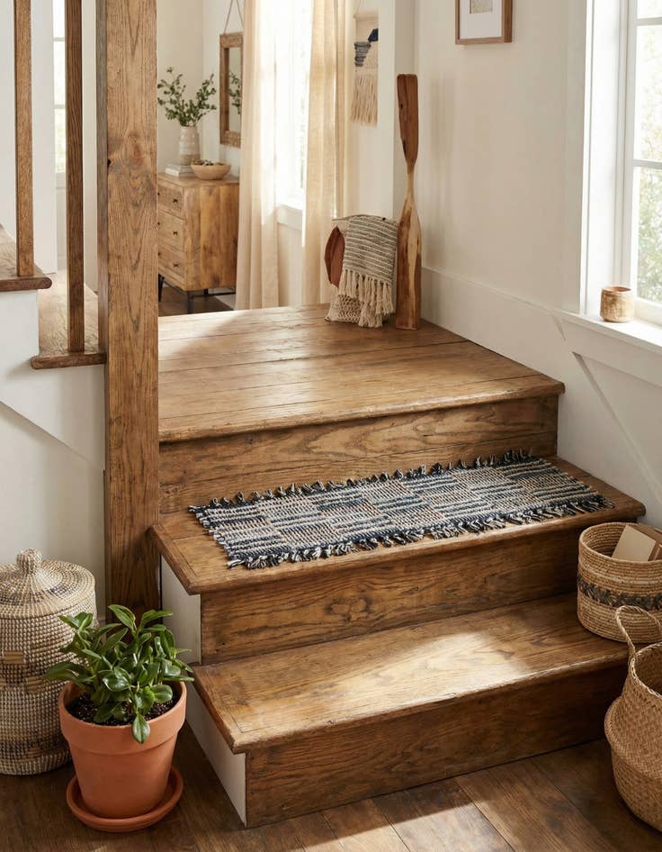 Detail image of 0' 9 x 2' 6  Hand Woven Chindi Jute Stair Rug