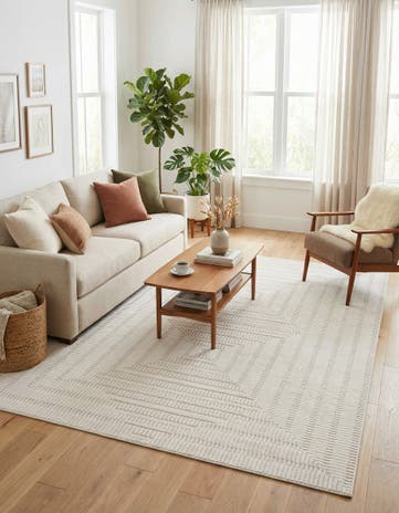 Ivory White Textura Designer Rug