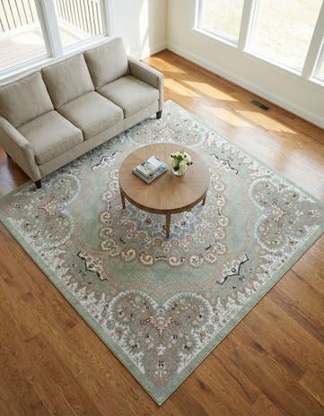 Light Green Kamala Washable Square Rug