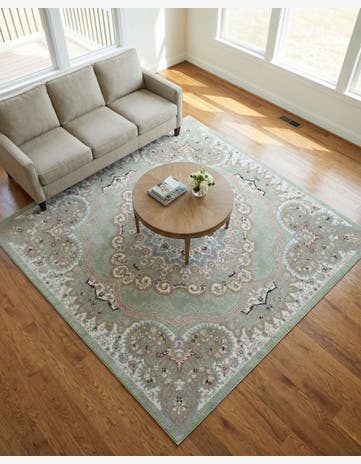 Light Green Kamala Washable Square Rug