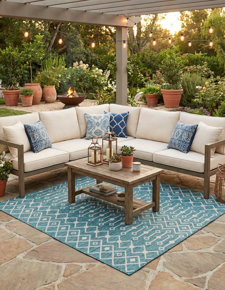 Detail image of 7' 10 x 7' 10 Washable Lattice Indoor / Outdoor Square Rug