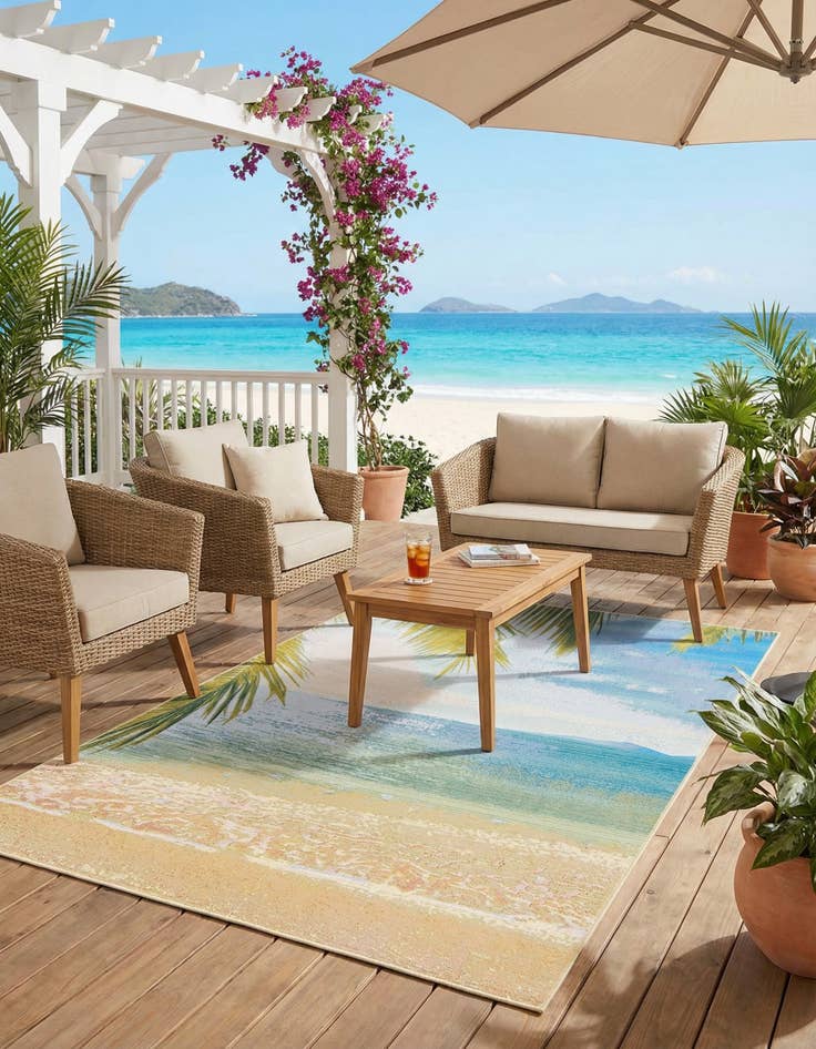 Detail image of 5' 3 x 8' Washable Coastal Indoor / Outdoor Rug