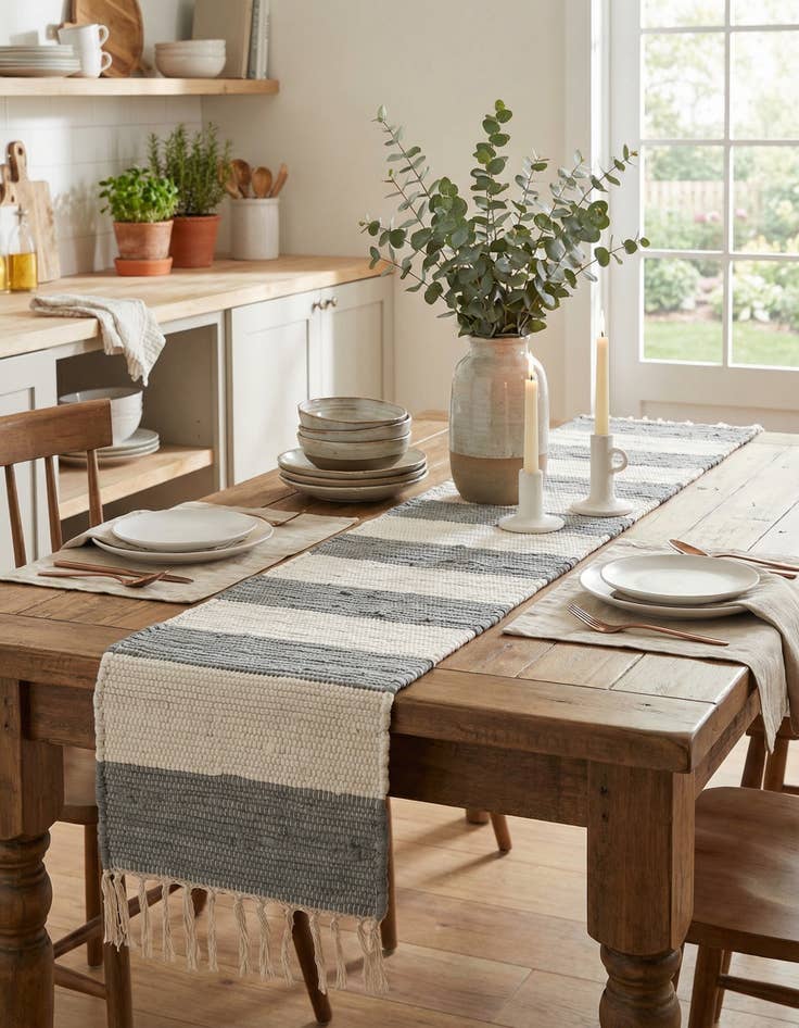 Detail image of 1' 2 x 6' 1  Hand Woven Chindi Rag Table Runner Rug